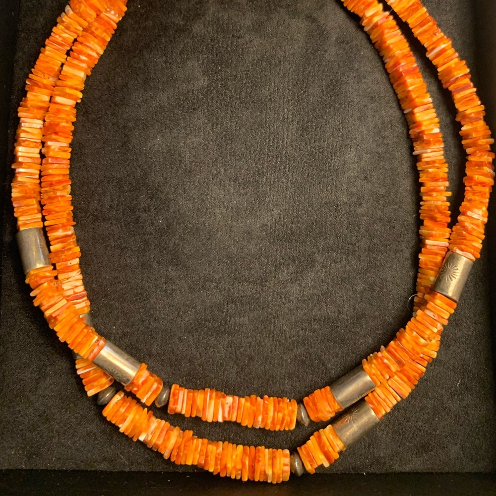 Orange coral and silver necklace